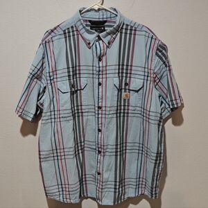 Carhartt Plaid Shirt XL Loose Fit Short Sleeve Button Down 100% Cotton